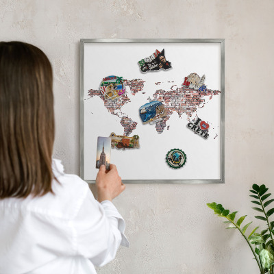Dekoratives Magnetboard aus Metall in Silberrahmen Brick World