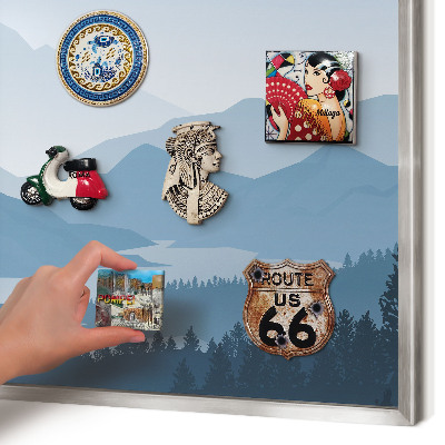 Dekoratives Magnetboard aus Metall in Silberrahmen Harmonie der Berge