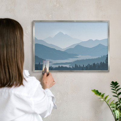 Dekoratives Magnetboard aus Metall in Silberrahmen Harmonie der Berge