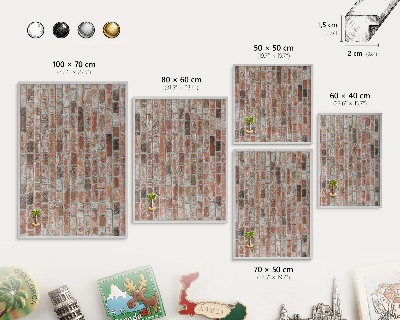 Metalltafel für Magnete mit silbernem Rahmen Ziegelmauer