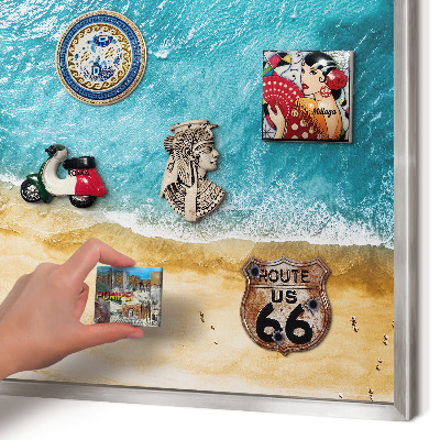 Dekoratives Magnetboard aus Metall in Silberrahmen Meer und Strand