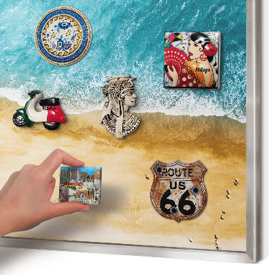Dekoratives Magnetboard aus Metall in Silberrahmen Meer und Strand