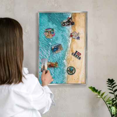 Dekoratives Magnetboard aus Metall in Silberrahmen Meer und Strand