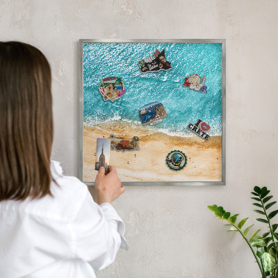 Dekoratives Magnetboard aus Metall in Silberrahmen Meer und Strand