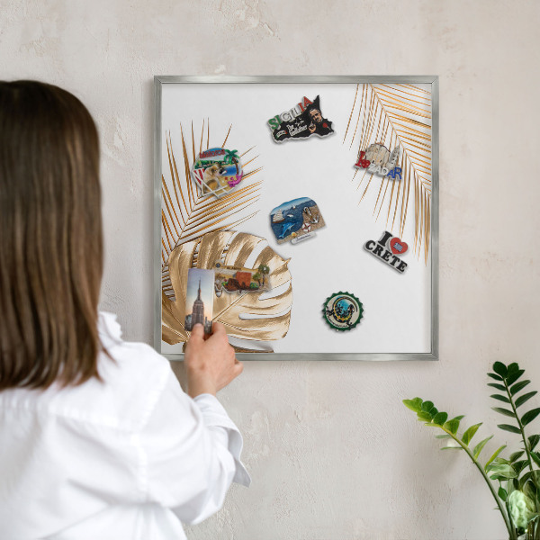 Metalltafel für Magnete mit silbernem Rahmen Elegante Blätter