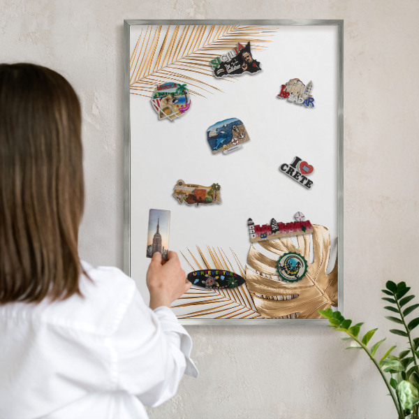 Metalltafel für Magnete mit silbernem Rahmen Elegante Blätter