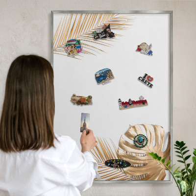 Metalltafel für Magnete mit silbernem Rahmen Elegante Blätter