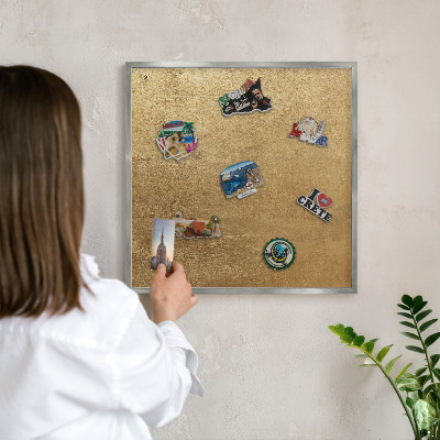 Metalltafel für Magnete mit silbernem Rahmen Gelbe Textur