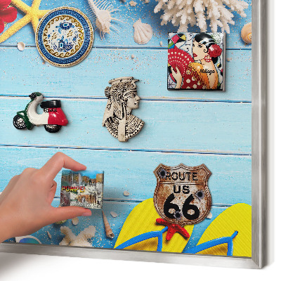 Metalltafel für Magnete mit silbernem Rahmen Urlaubsstrand