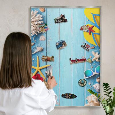 Metalltafel für Magnete mit silbernem Rahmen Urlaubsstrand