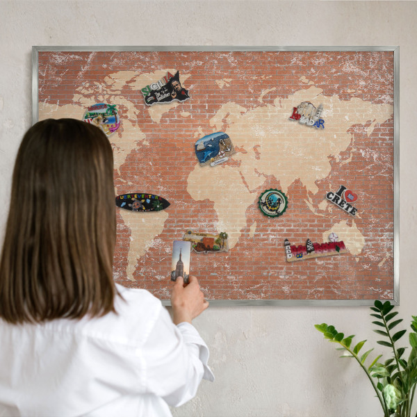 Metalltafel für Magnete mit silbernem Rahmen Brick-Karte