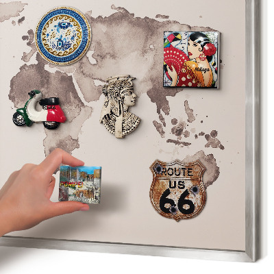 Metalltafel für Magnete mit silbernem Rahmen Weltkarte