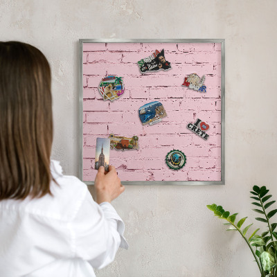 Metalltafel für Magnete mit silbernem Rahmen Rosa Ziegelstein