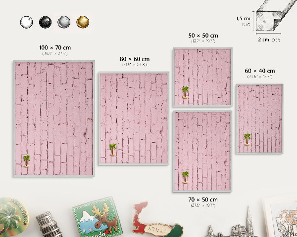 Metalltafel für Magnete mit silbernem Rahmen Rosa Ziegelstein
