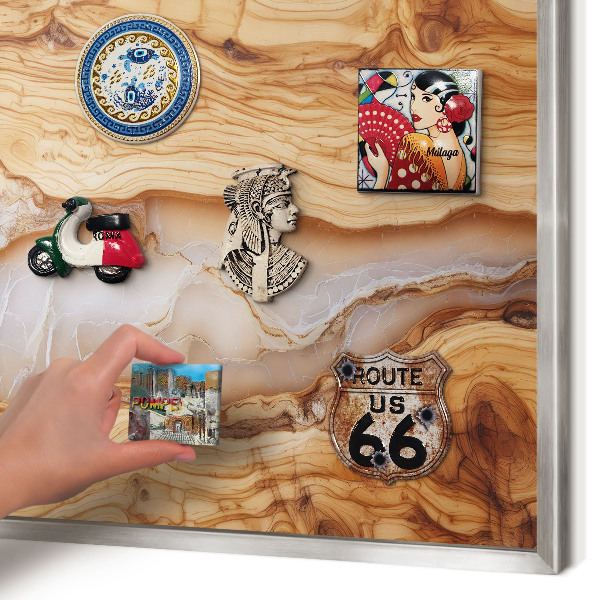 Metalltafel für Magnete mit silbernem Rahmen Eleganz aus Holz