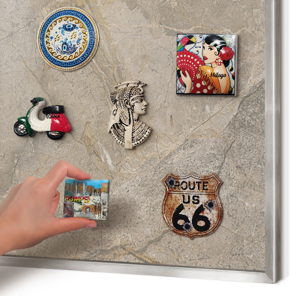 Dekoratives Magnetboard aus Metall in Silberrahmen Beige Stein