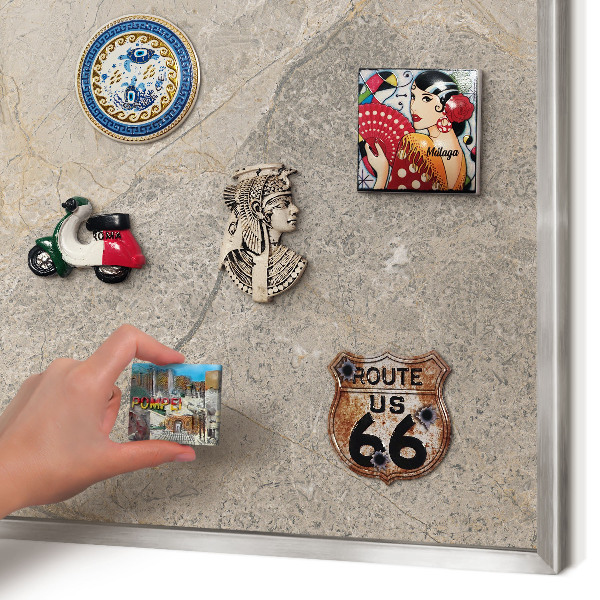Dekoratives Magnetboard aus Metall in Silberrahmen Beige Stein