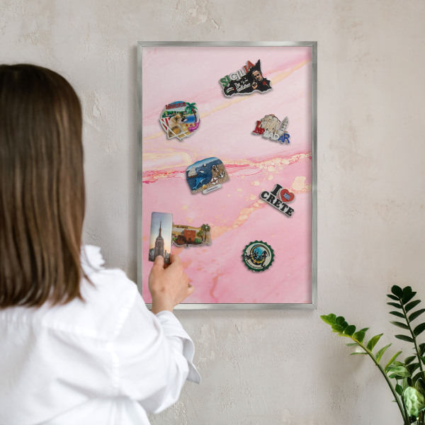 Metalltafel für Magnete mit silbernem Rahmen Rosa Eleganz