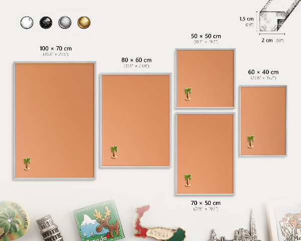 Metalltafel für Magnete mit silbernem Rahmen Pastellorange