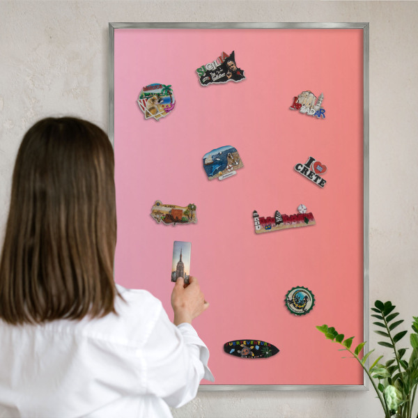 Dekoratives Magnetboard aus Metall in Silberrahmen Rosa-Orange
