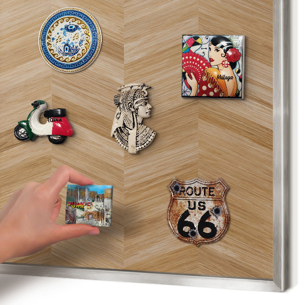 Metalltafel für Magnete mit silbernem Rahmen Holz-Fischgrätmuster