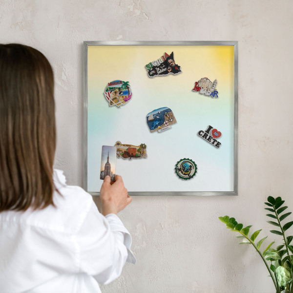 Dekoratives Magnetboard aus Metall in Silberrahmen Pastellfarbene Entspannung