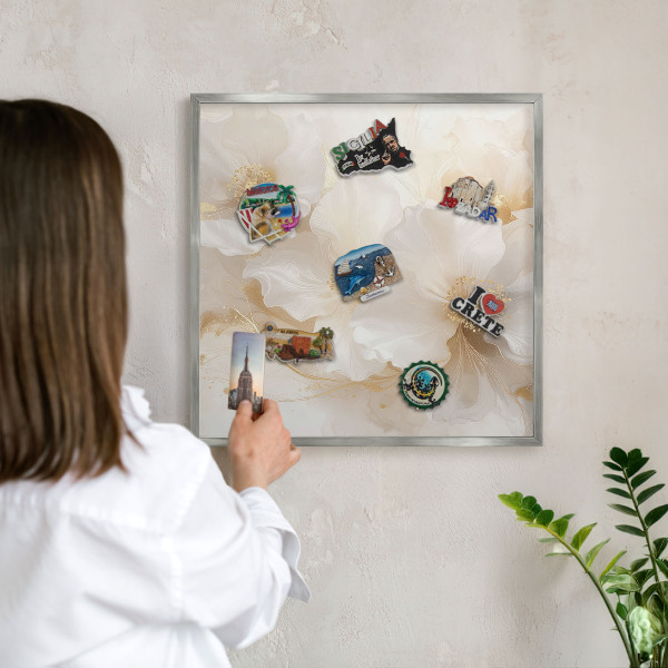 Metalltafel für Magnete mit silbernem Rahmen Pastellblumen