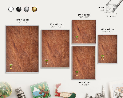 Metalltafel für Magnete mit silbernem Rahmen Holzmaserung