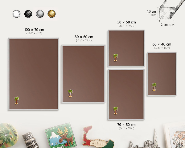 Dekoratives Magnetboard aus Metall in Silberrahmen Braune Farbe
