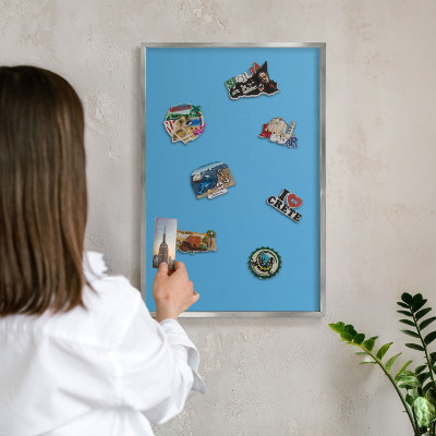Metalltafel für Magnete mit silbernem Rahmen Blaues Wasser