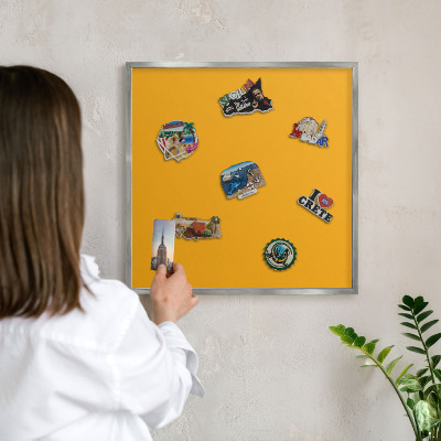 Metalltafel für Magnete mit silbernem Rahmen Leuchtendes Orange