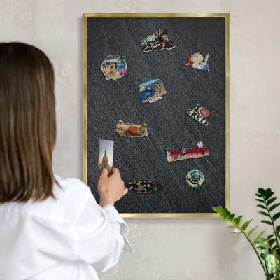 Magnettafel dekorativ bedruckt mit goldenem Rahmen Graue Textur