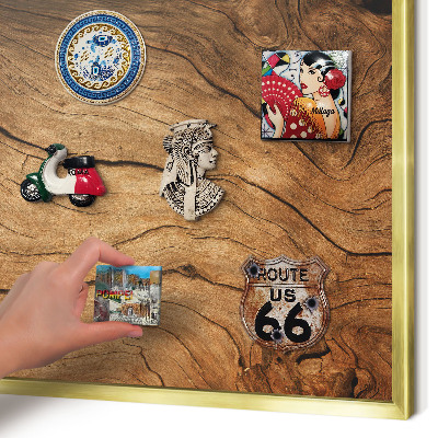 Magnettafel dekorativ bedruckt mit goldenem Rahmen Holzmaserung