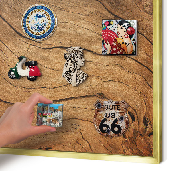Magnettafel dekorativ bedruckt mit goldenem Rahmen Holzmaserung