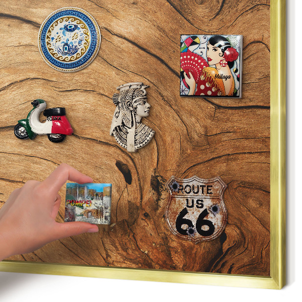 Magnettafel dekorativ bedruckt mit goldenem Rahmen Holzmaserung