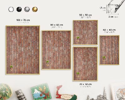 Magnettafel für Urlaubsmagnete in Goldrahmen Ziegelmauer