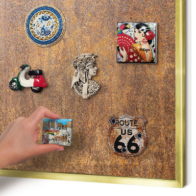 Magnettafel für Urlaubsmagnete in Goldrahmen Rostige Eleganz
