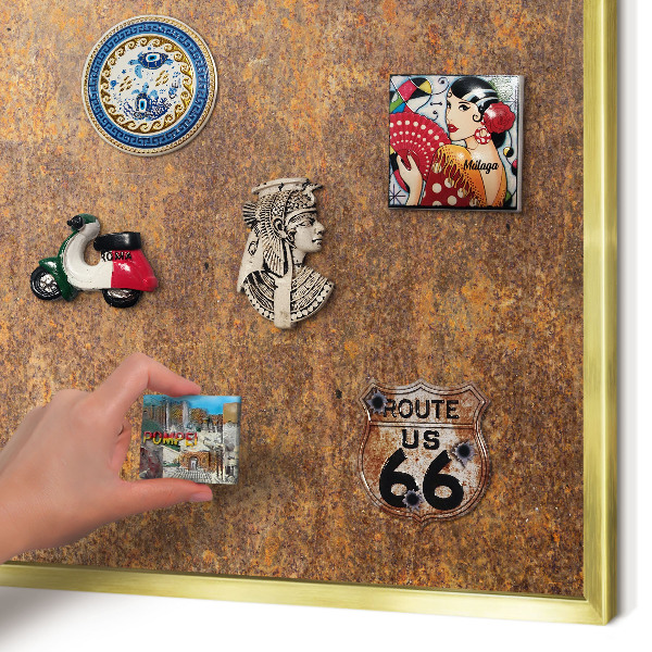 Magnettafel für Urlaubsmagnete in Goldrahmen Rostige Eleganz