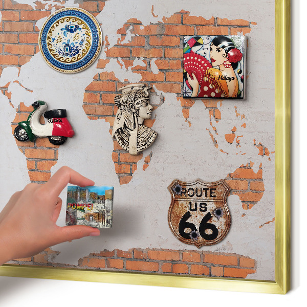Magnettafel für Urlaubsmagnete in Goldrahmen Brick-Karte