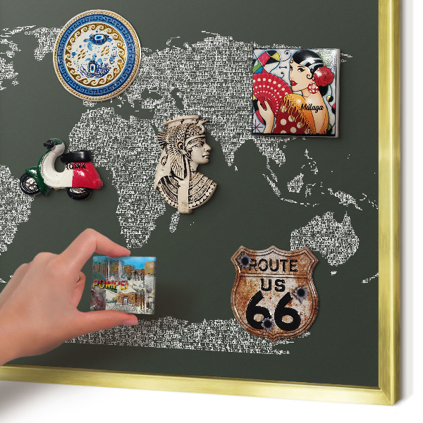 Magnettafel für Urlaubsmagnete in Goldrahmen Textkarte