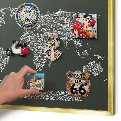 Magnettafel für Urlaubsmagnete in Goldrahmen Textkarte