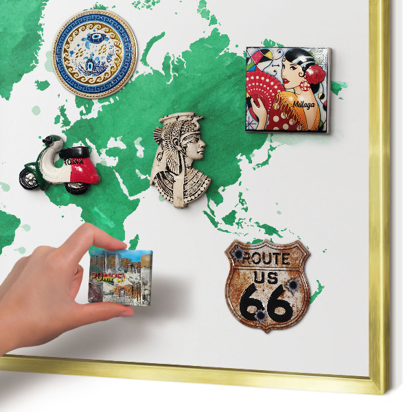 Magnettafel für Urlaubsmagnete in Goldrahmen Grüne Karte