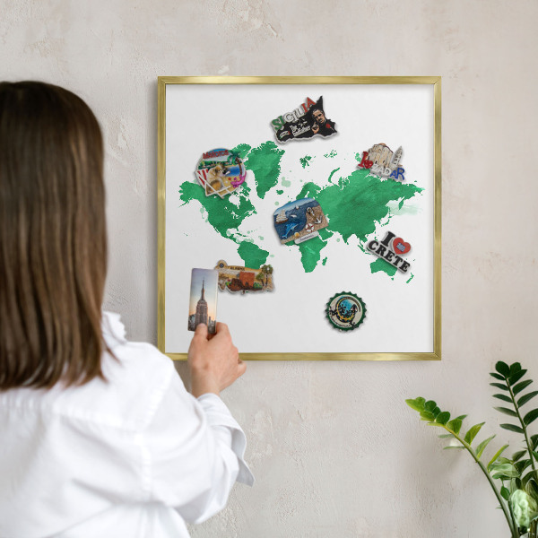 Magnettafel für Urlaubsmagnete in Goldrahmen Grüne Karte