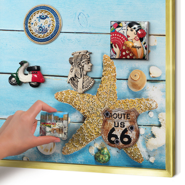 Magnettafel dekorativ bedruckt mit goldenem Rahmen Urlaubsruhe