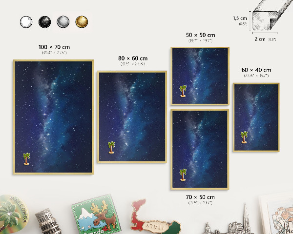 Magnettafel für Urlaubsmagnete in Goldrahmen Sternenraum