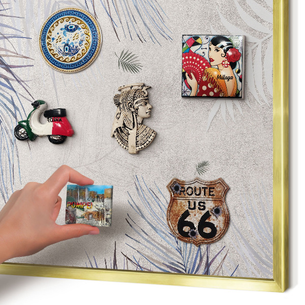 Magnettafel für Urlaubsmagnete in Goldrahmen Laubige Eleganz