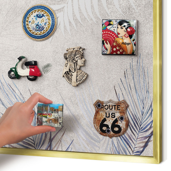 Magnettafel für Urlaubsmagnete in Goldrahmen Laubige Eleganz