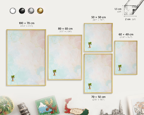 Magnettafel für Urlaubsmagnete in Goldrahmen Pastell-Eleganz