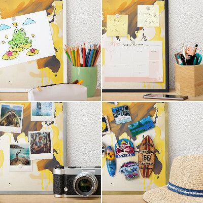 Magnettafel für Urlaubsmagnete in Goldrahmen Weltkarte