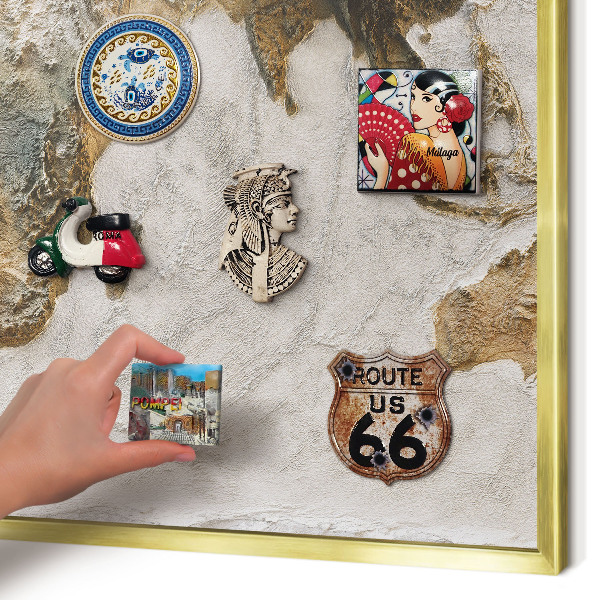 Magnettafel für Urlaubsmagnete in Goldrahmen Reliefkarte